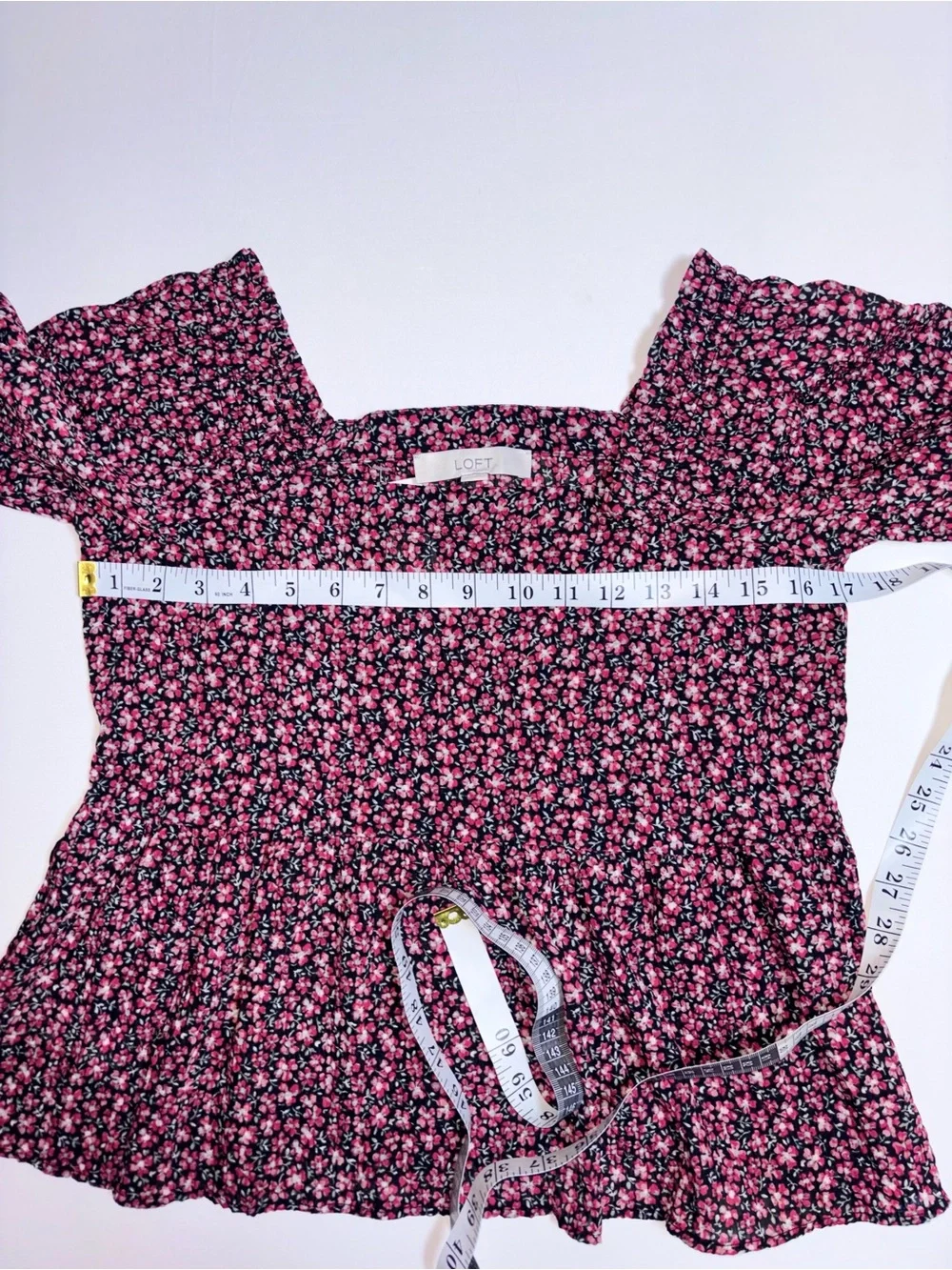 LOFT Ditsy Pink Floral Smocked Square Neck Peplum Blouse Women’s XS